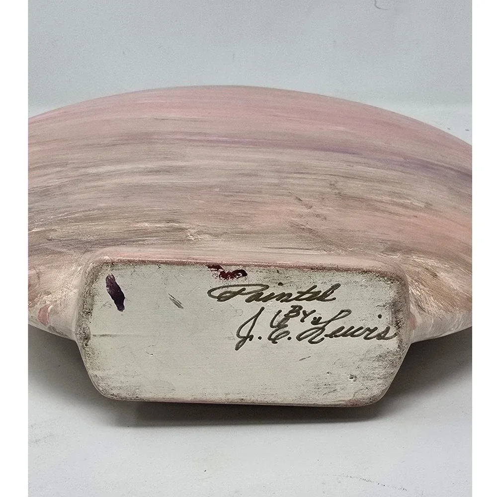 Hand painted ceramic portrait vase tropical sunset Indigenous art pottery pink